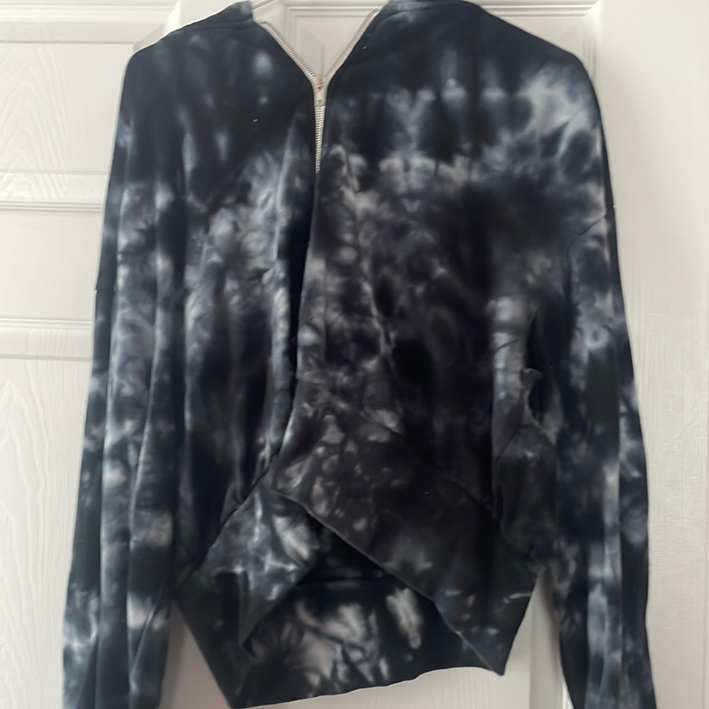 Black, blue, white tie dye zip up